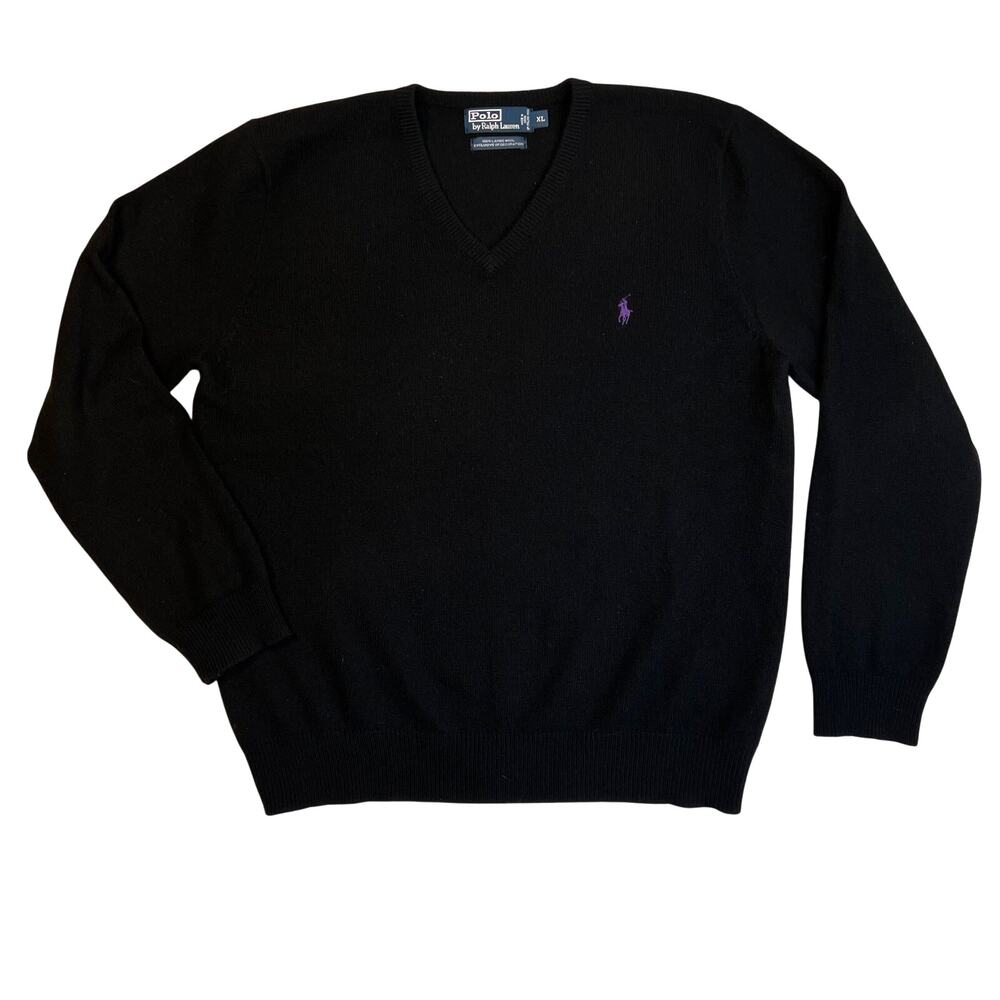 Polo Ralph Lauren Wool Sweater Mens Size XL Black Lambswool Sweater Pony Preppy